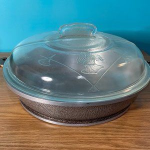 Vintage 1940s Guardian Service Aluminum 12" Round shallow pot With Glass Lid